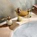 Tap Luxury Gold Brass & Natural Jade Waterfall Bathroom Sink Faucet Vessel Widespread Cold/Hot Three Holes/Two Handles - B0777F8F6M